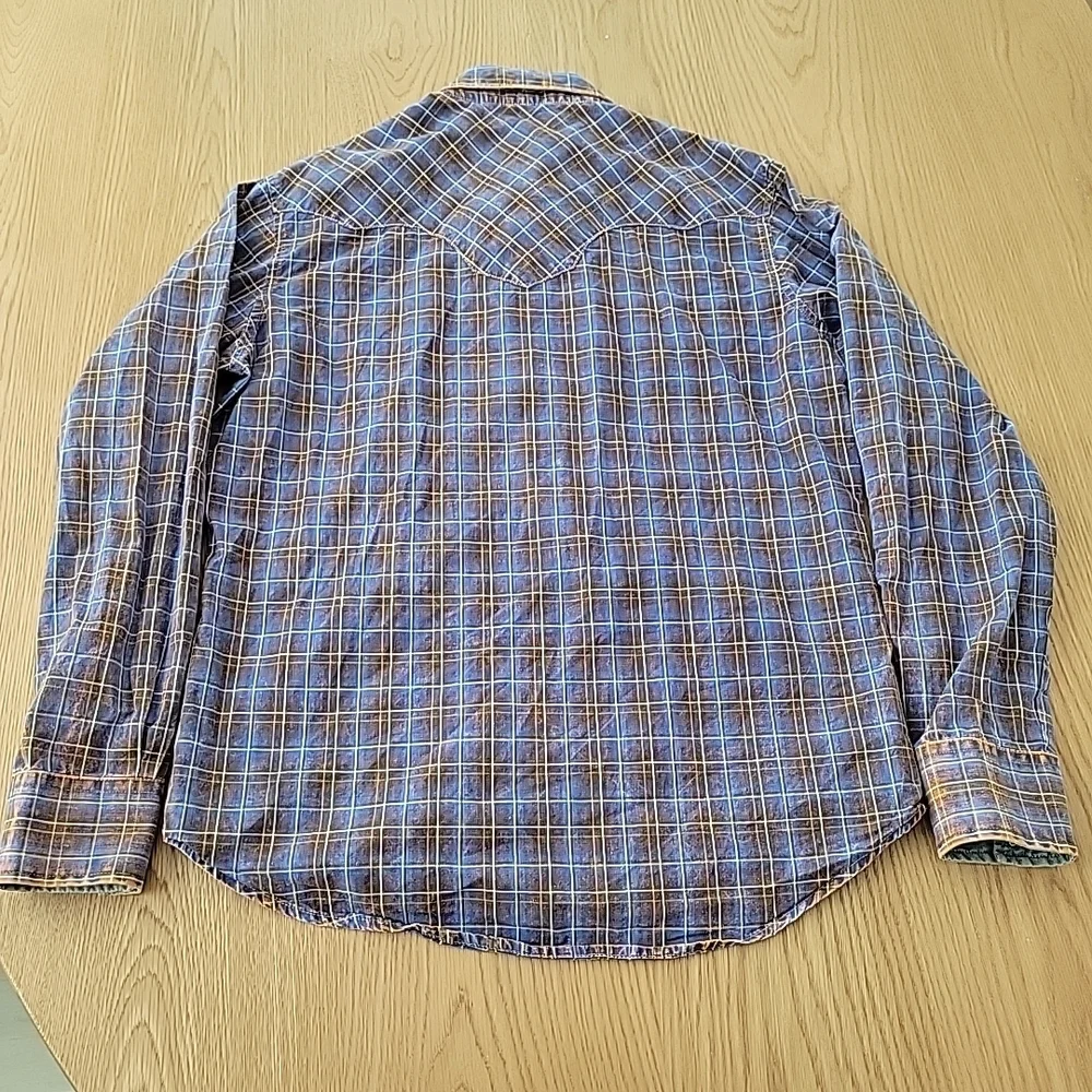Wrangler Retro Premium Shirt Mens Large Blue Plaid Western Pearl Snap Rodeo Rust